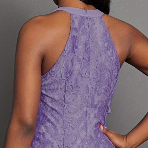 Halter Neck Layered Lace Mini Dress | Mini Sheath Formal Ruffled Dress - Picture 8 of 9